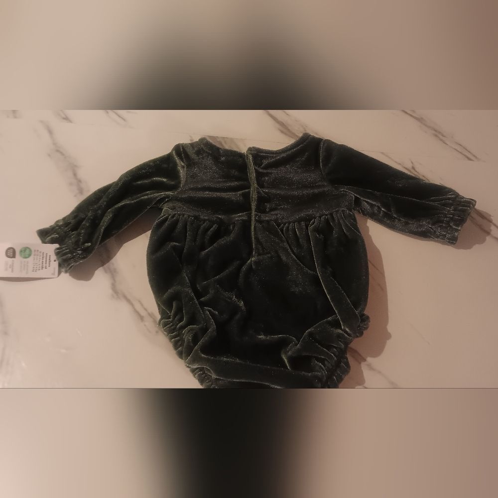 Velvet Long Sleeve Green Baby Romper- Newborn Girls Holiday Festive